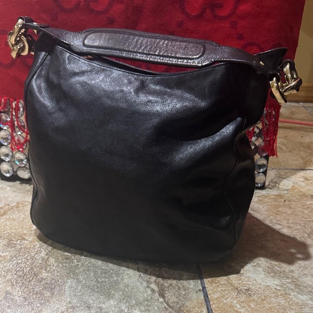Juicy Couture Black Leather Hobo Bag with Gold Accents